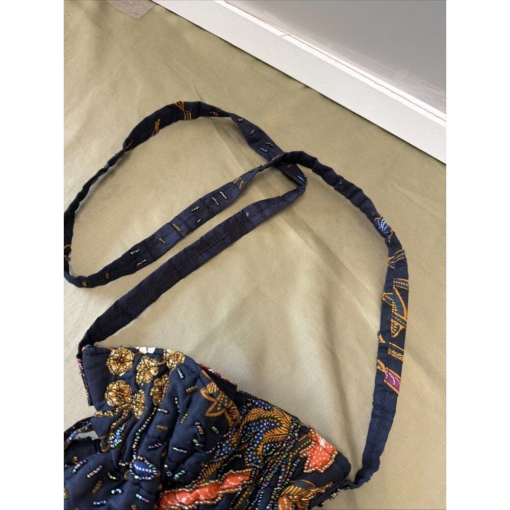Vtg RAJA COLLECTION Bali Handmade Beaded Drawstring Bag Multi Black Crossbody